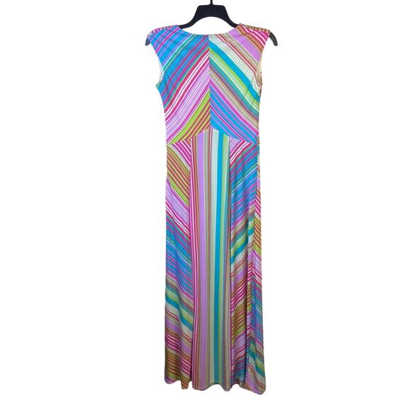 Sangria Women Size 6 Striped Sleeveless Maxi Dress Coloful Summer Vaca Beach - Picture 4 of 12